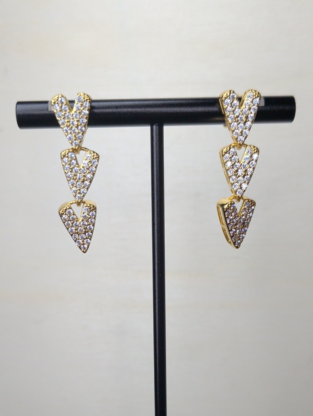 18k Gold Filled Triple Heart Dangle Stud Earrings
